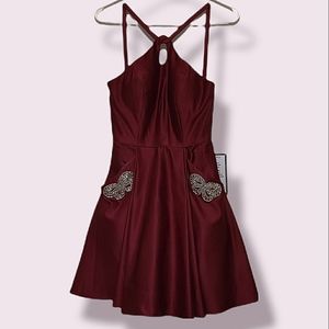 Blondie Nites Sleeveless Satin Fit & Flair Maroon Size 1 Juniors Prom Dress